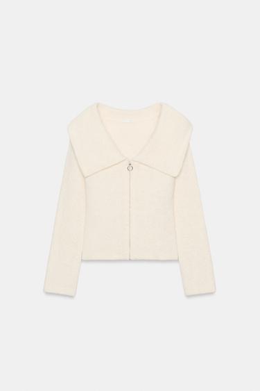ZIP-UP LAPEL TOP - Ecru by Zara - Image 5