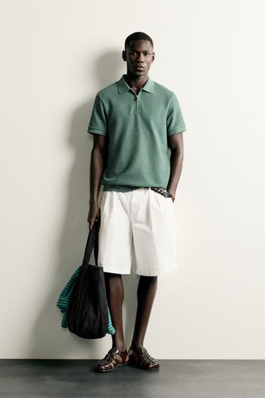 Zara REGULAR FIT ZIP POLO SHIRT - Green - Image 0