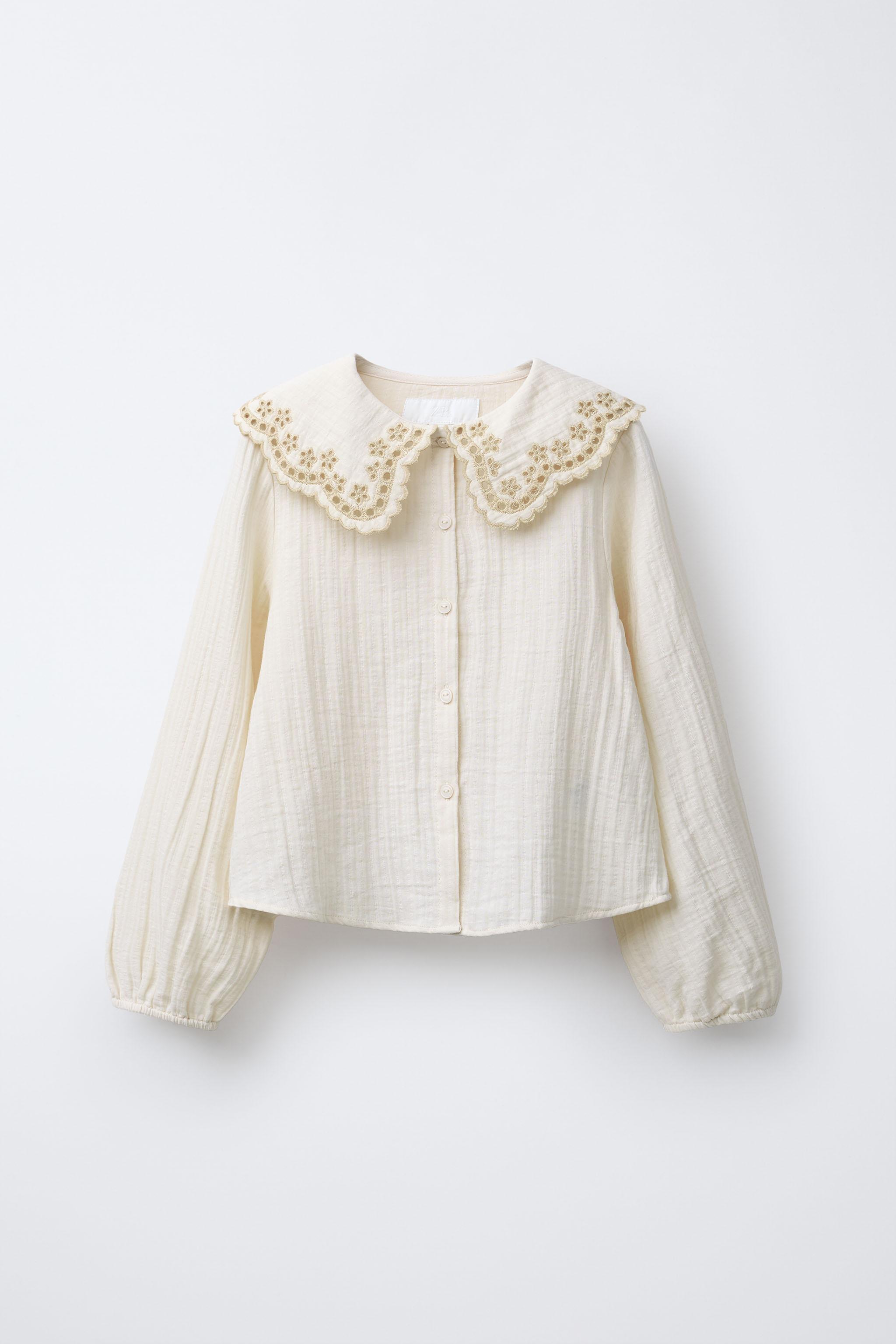 EMBROIDERED PETER PAN COLLAR SHIRT - Light pink | ZARA United States