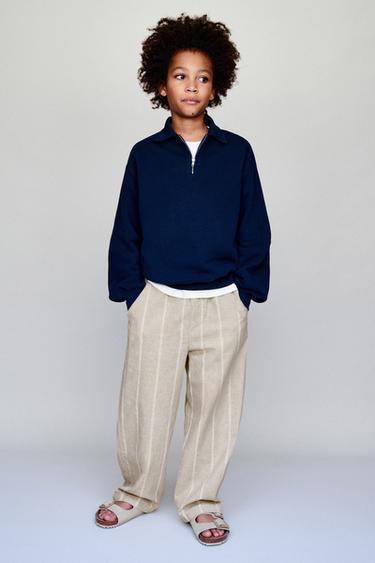 STRIPED COTTON LINEN TROUSERS - Light brown by Zara