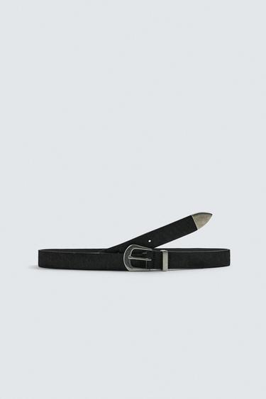 HAIRY LEATHER BELT - Black by Zara