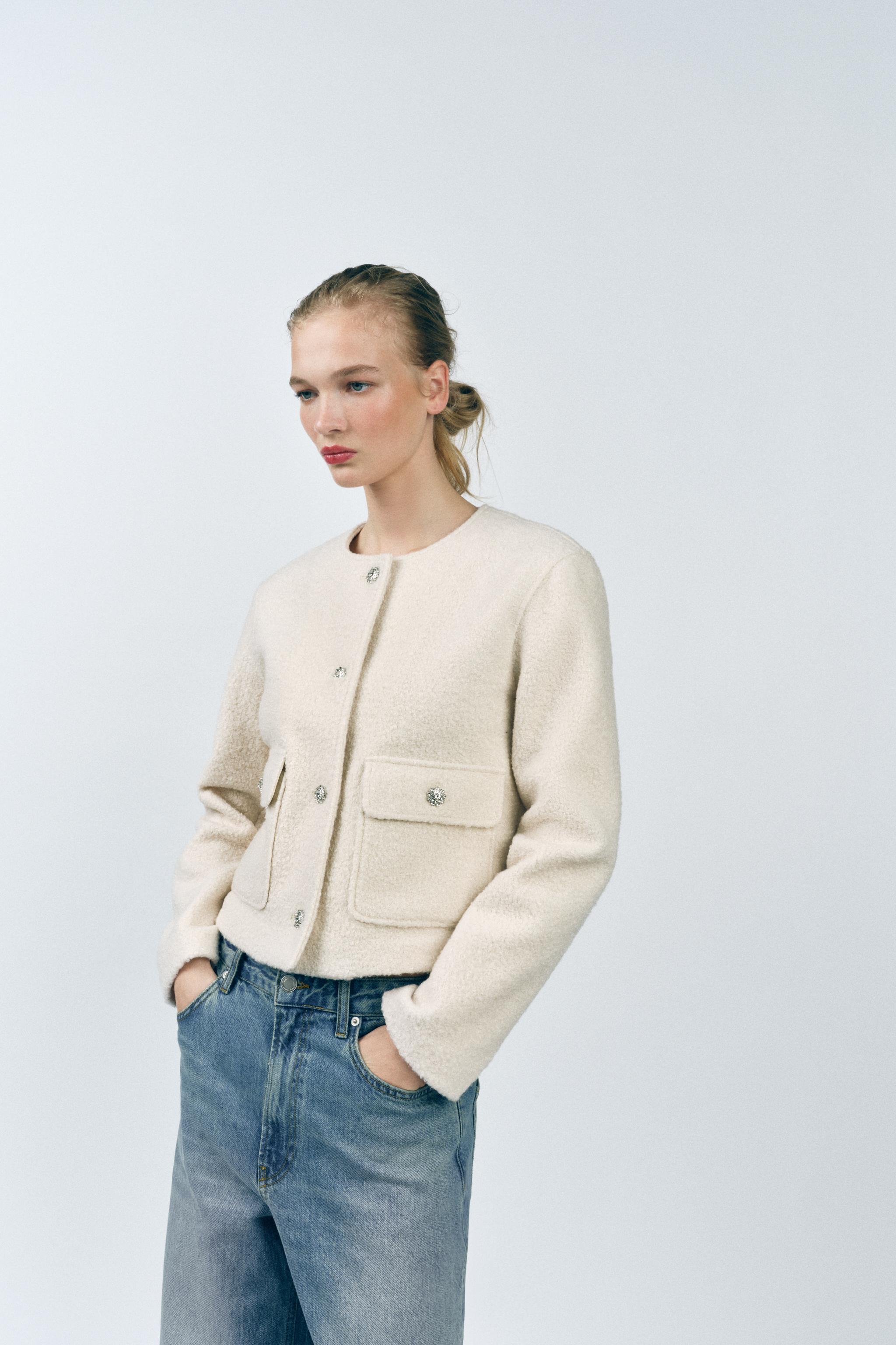 BOUCLÉ BUTTON JACKET - Mid-ecru | ZARA United States