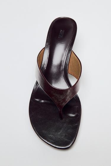LEATHER MID-HEEL SANDALS - Brown by Zara