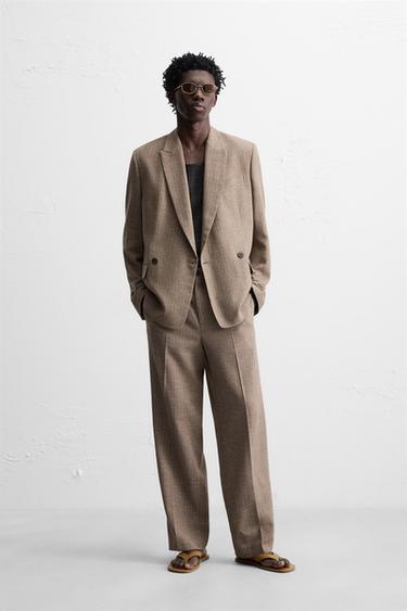 Zara 條紋紋理西裝外套 - 水貂棕色