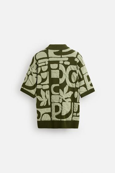 CONTRAST JACQUARD KNIT POLO SHIRT - Greens by Zara - Image 7