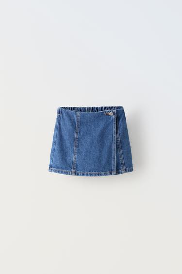 Zara DENIM SKORT - Mid-blue