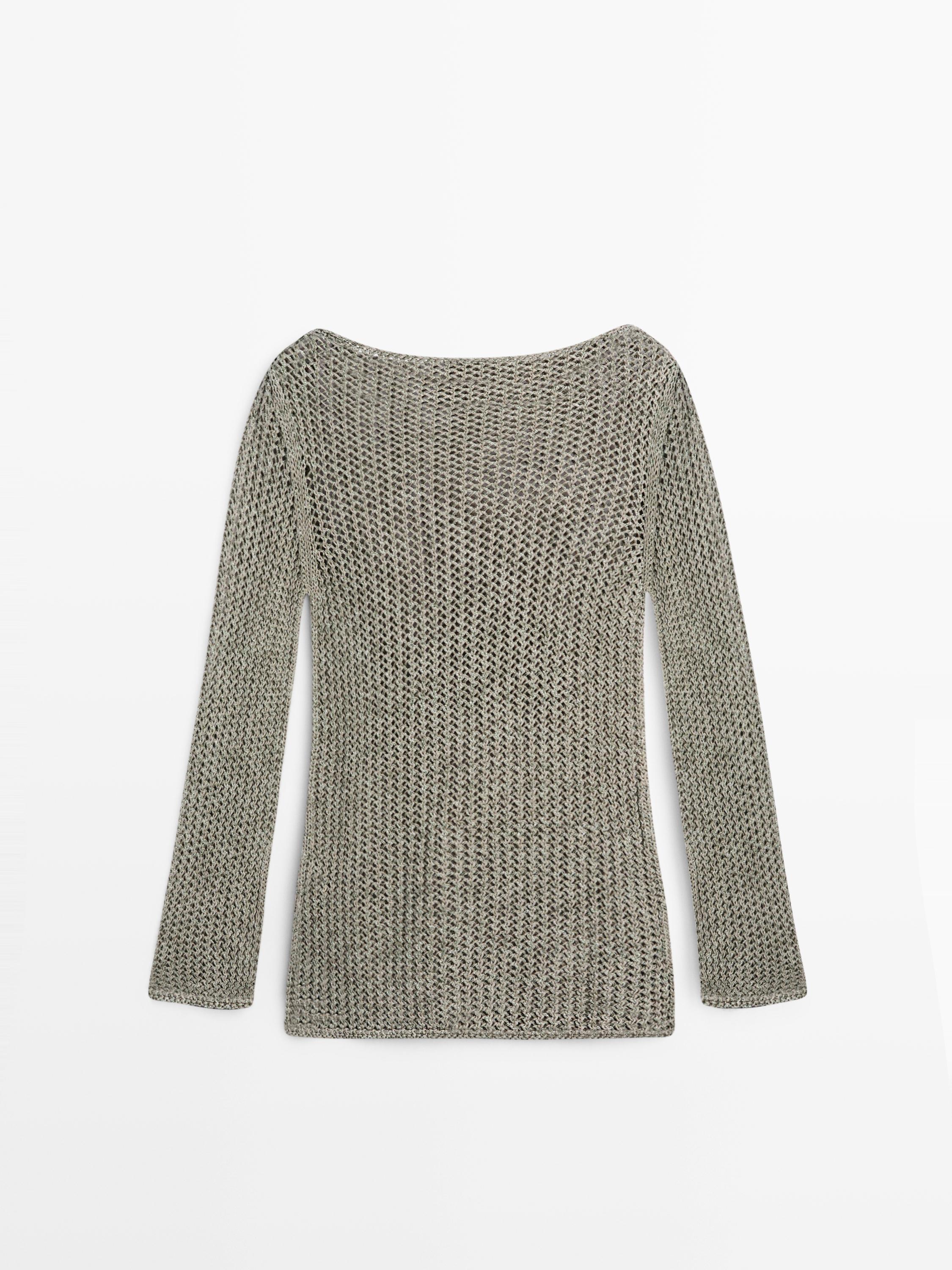 Pull en maille ajourée de coton mélangé