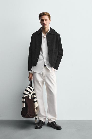 LEATHER SPLIT SUEDE JACKET - Black by Zara