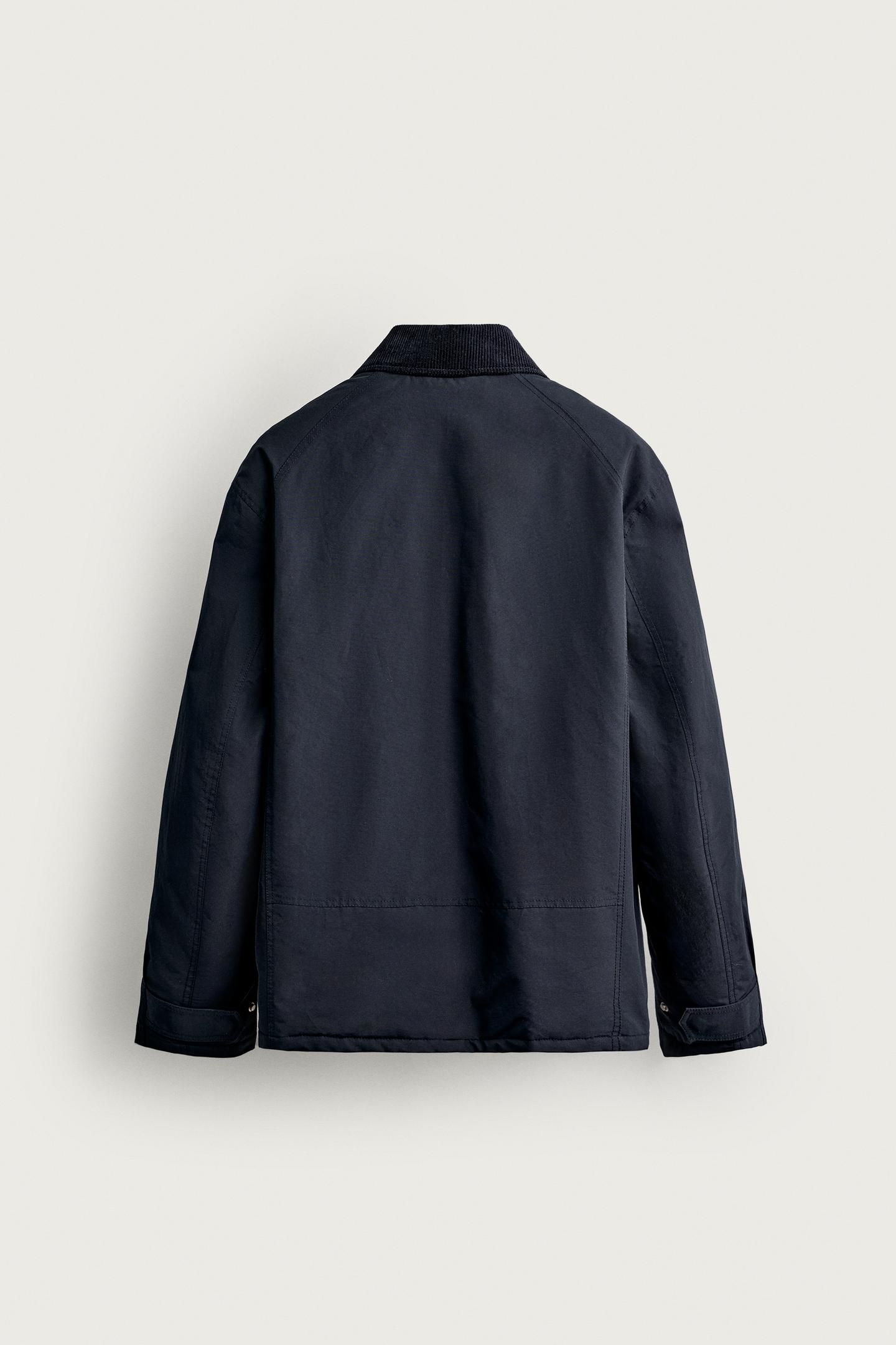 Мужская куртка Zara Regular-Fit Jacket with Contrast Collar, цвет: Тёмный тёмно-синий — фото 8