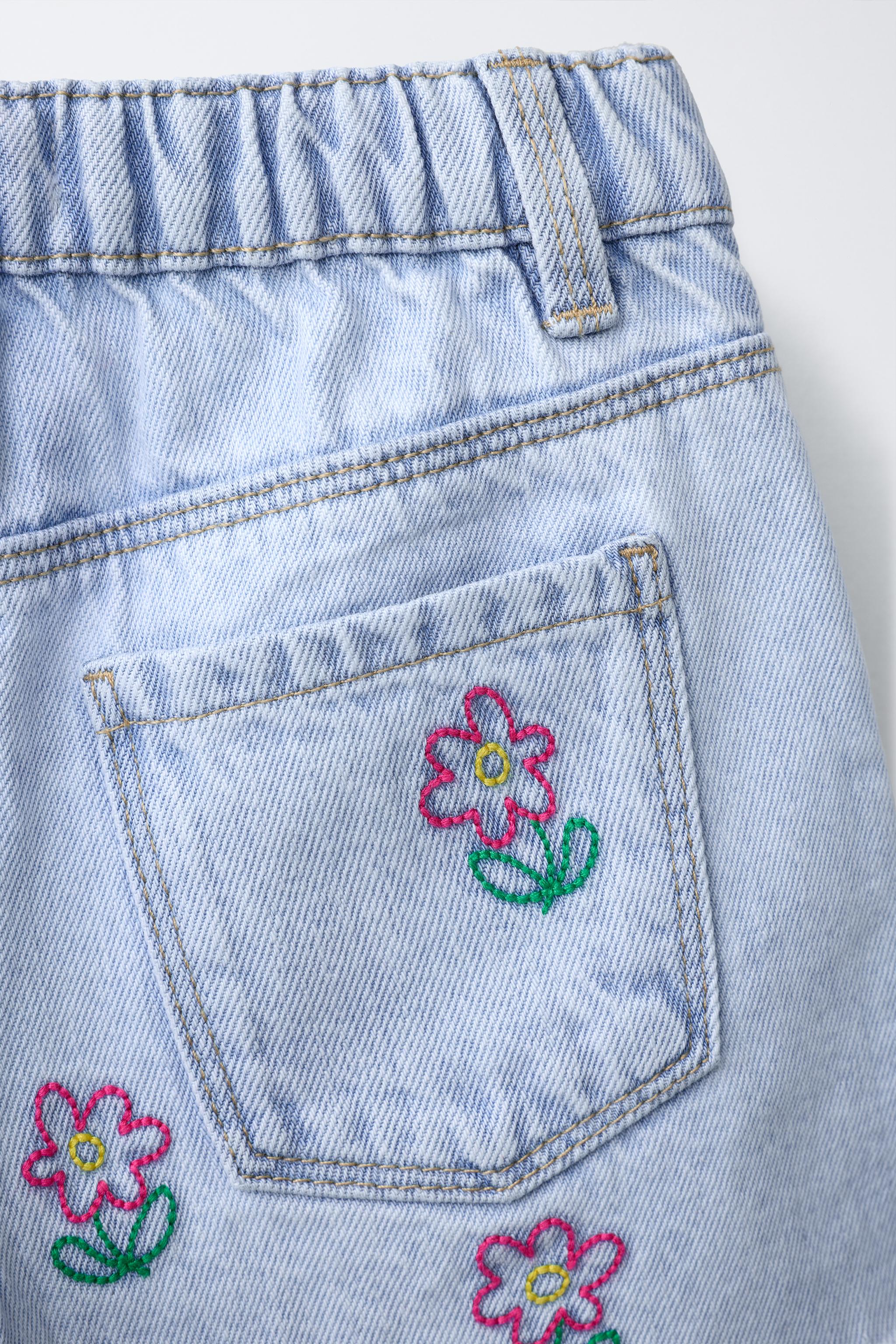 EMBROIDERED MOM FIT DENIM SHORTS - Blue | ZARA United States