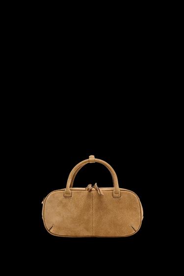 Zara MINI SPLIT LEATHER BOWLING BAG - SAND/BROWN - Image 0