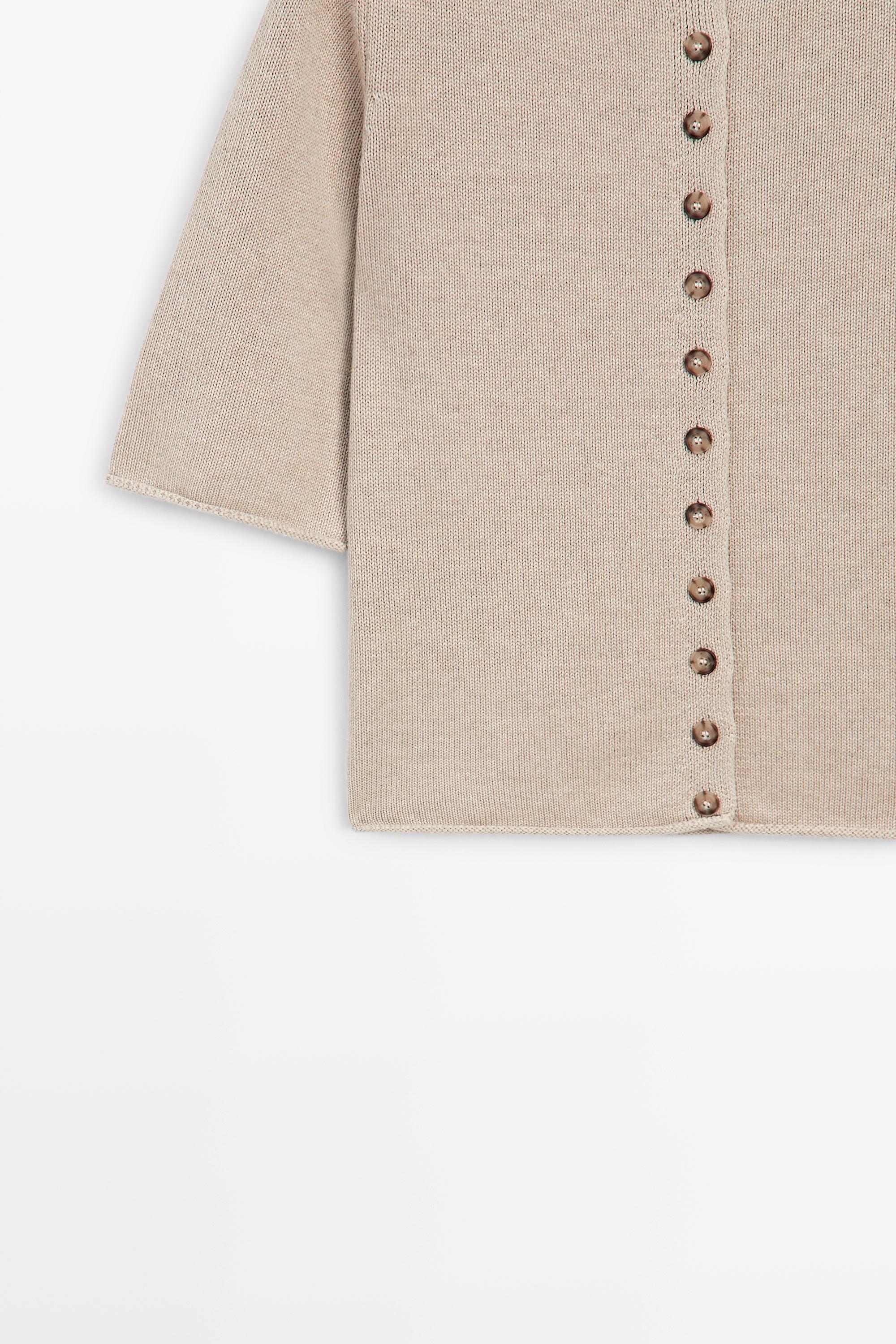 Cotton funnel neck knit cardigan