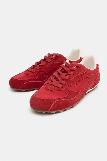 LEATHER TRAINERS - Red by Zara - Image 3