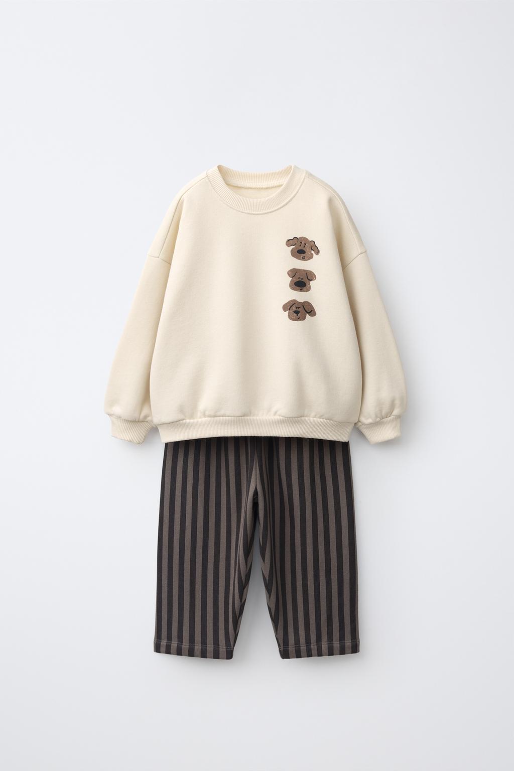 DOG SWEATSHIRT AND STRIPED TROUSERS SET