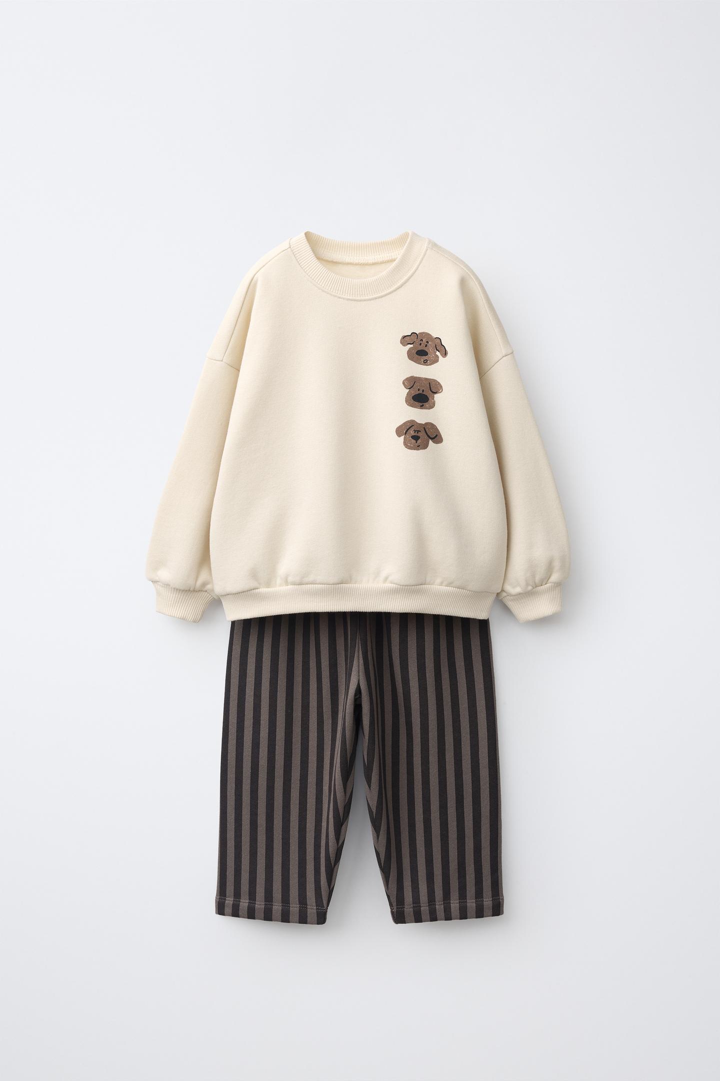 Детские комплекты Zara Dog Sweatshirt and Striped Pants Jogging Set, цвет: Серый — фото 2