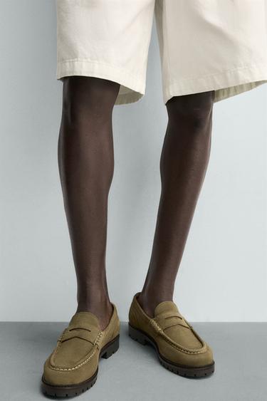 LEATHER PENNY LOAFERS WITH TRACK SOLE - Beige by Zara - Image 2