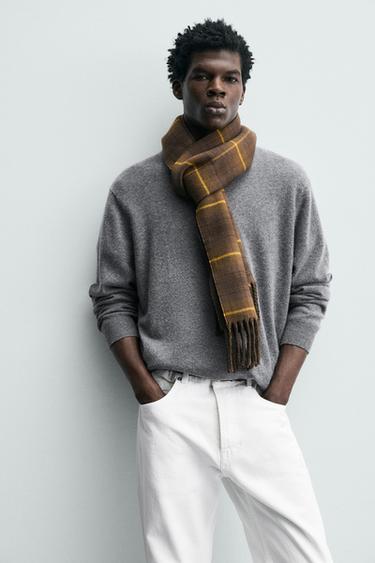 Zara COMBINED PLAID SCARF - Brown - Image 0