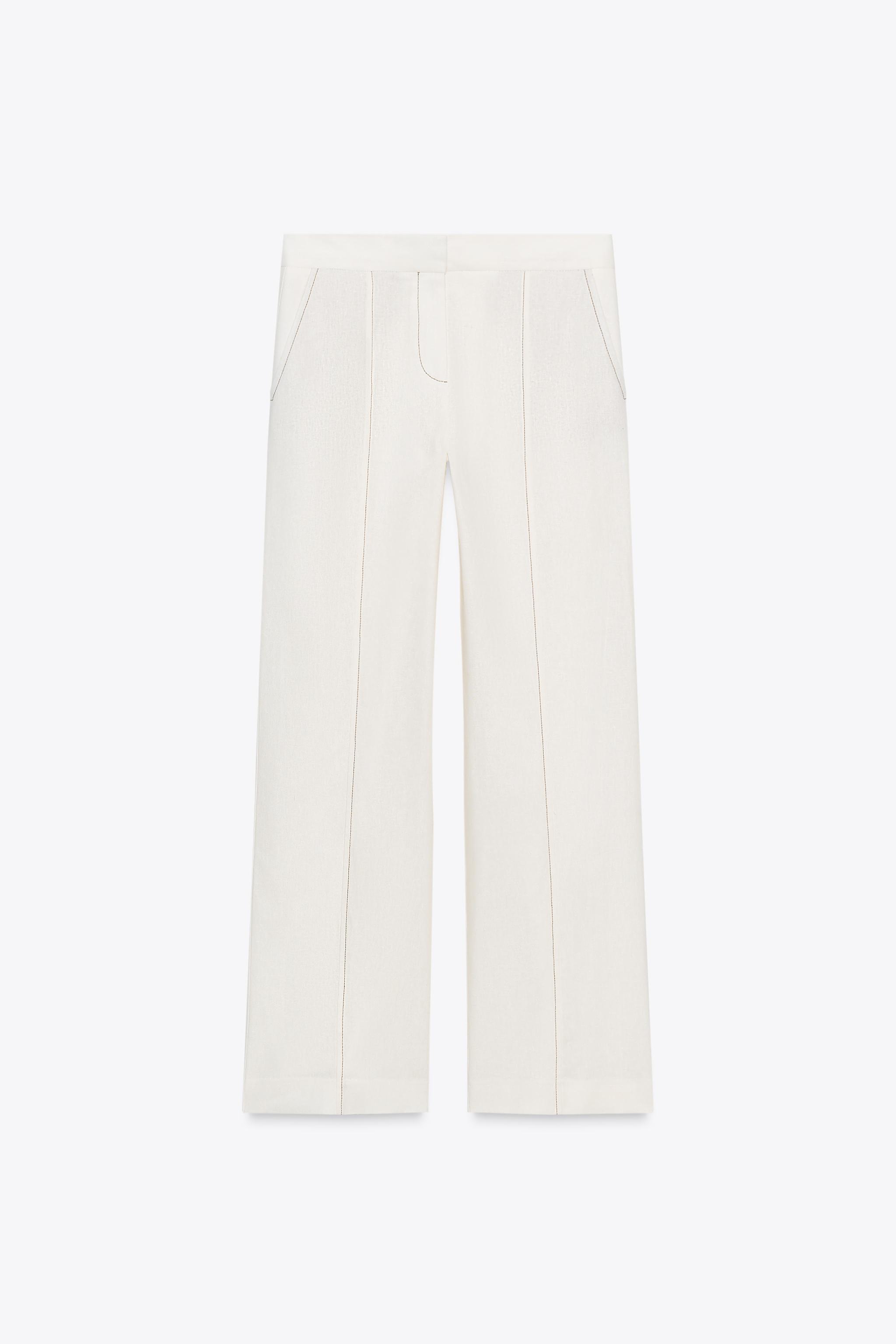 PANTALON DROIT AVEC LIN SURPIQÛRES CONTRASTE