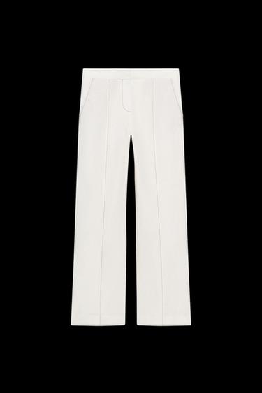 Zara STRAIGHT LINEN PANTS WITH CONTRAST STITCHING - Ecru - Image 0