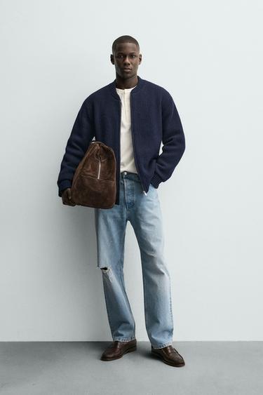 BLOUSON BOMBER EN MAILLE MATELASSÉE - Bleu marine de Zara