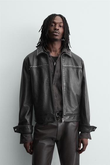 스터드 레더 점퍼 - Zara 블랙