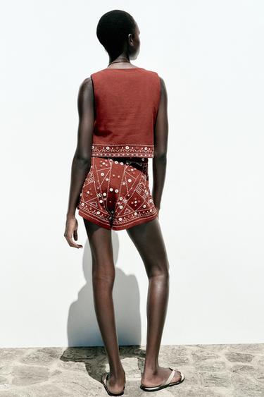 EMBROIDERED MIRROR BERMUDA SHORTS - Terracotta by Zara - Image 3