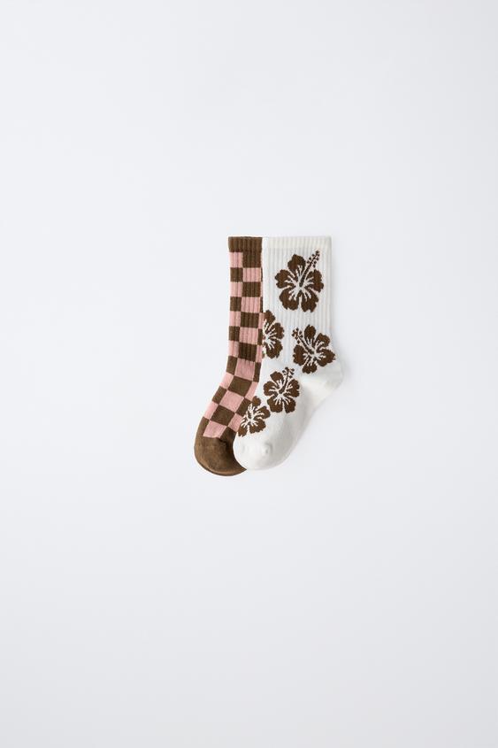 2-PACK OF HIBISCUS AND CHECK SOCKS - Brown by Zara - Image 0