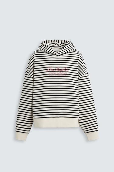 Zara TEXT PRINT STRIPED SWEATSHIRT - White / Navy