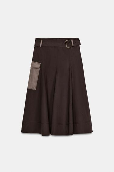 CARGO MIDI SKIRT WITH BELT - Brown by Zara - Image 5