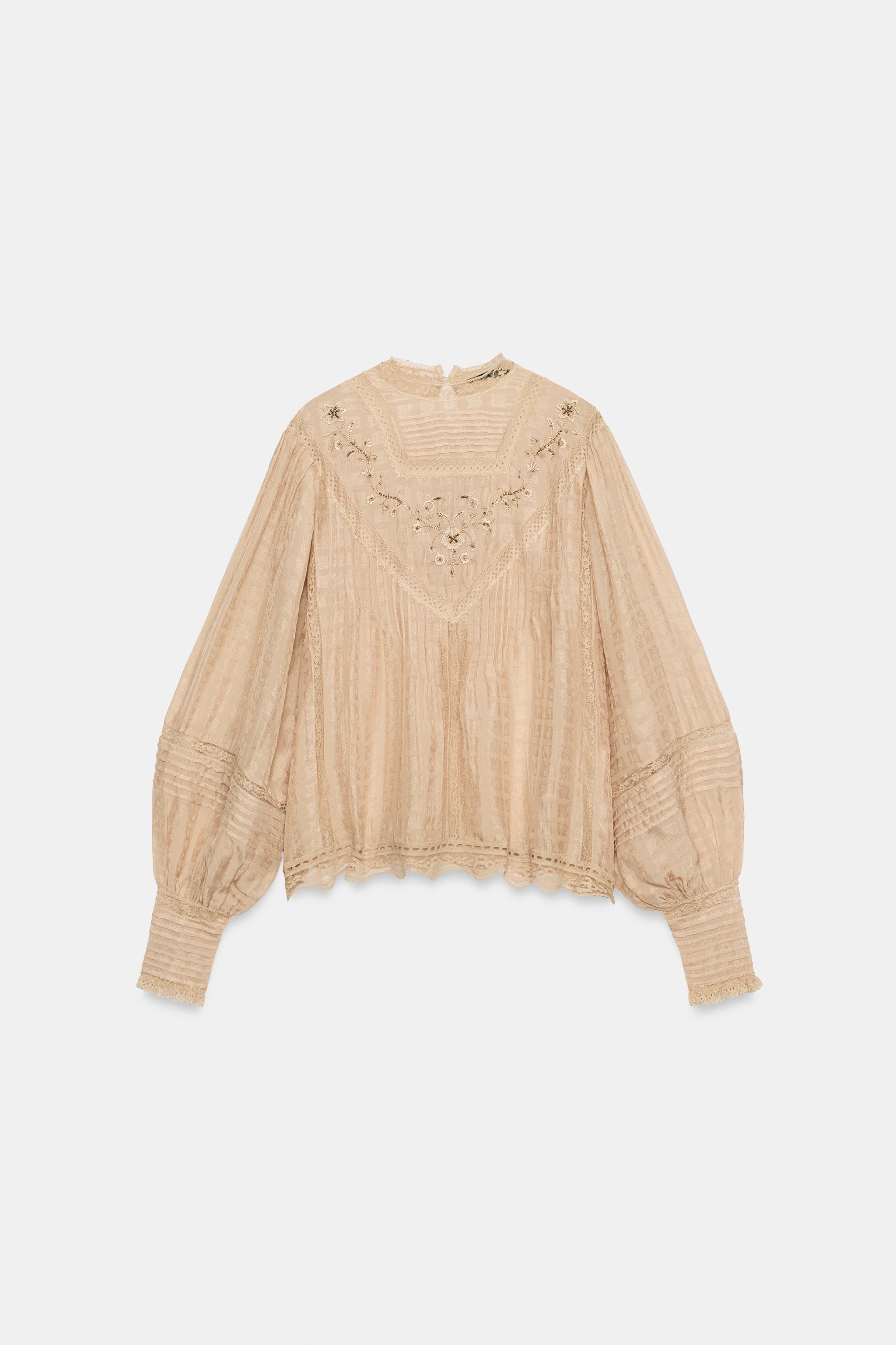Женские рубашки Zara ZW COLLECTION EMBROIDERED ROMANTIC SHIRT — фото 6