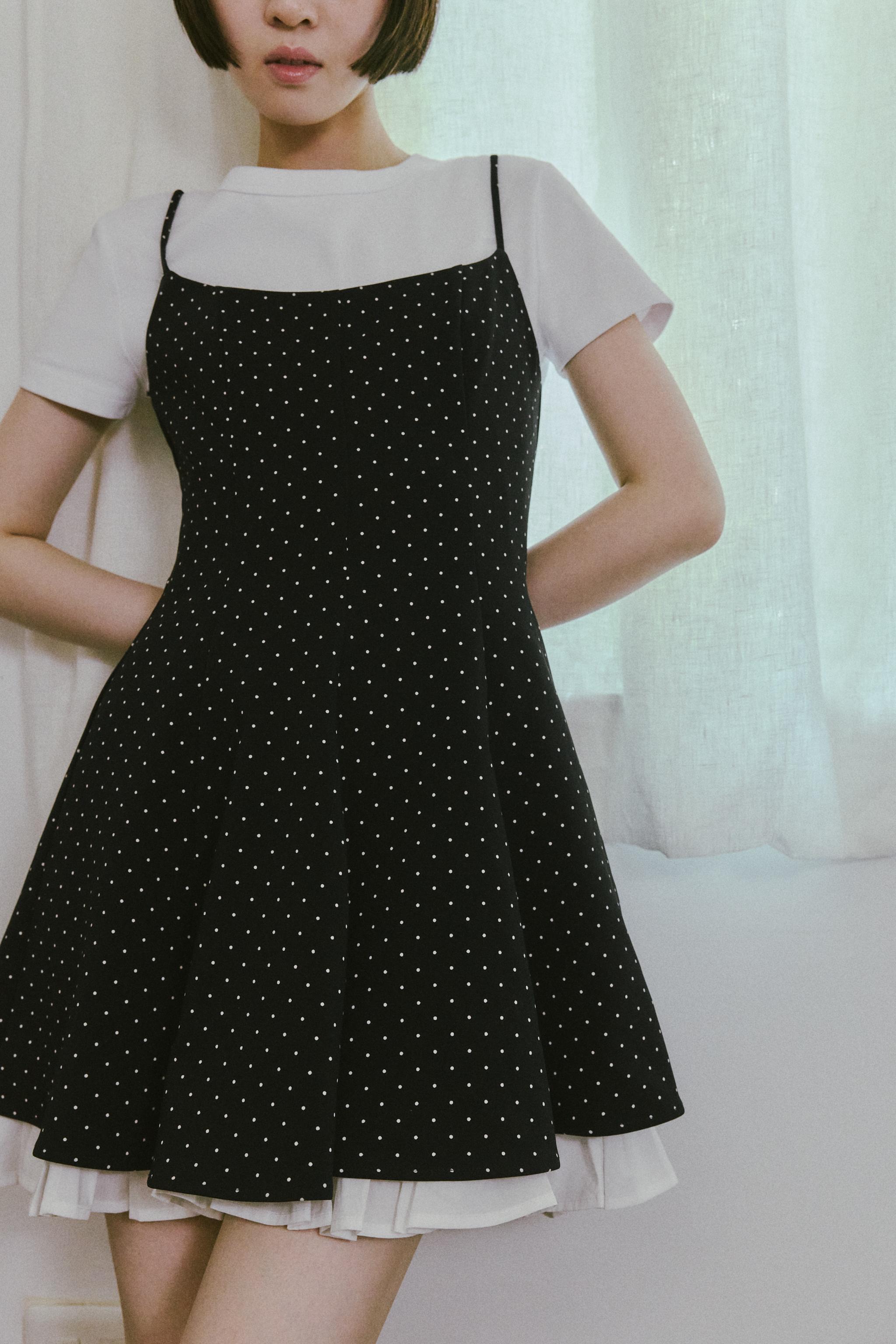 ドット柄コンビワンピース - ブラック/ホワイト | ZARA Japan / 日本
