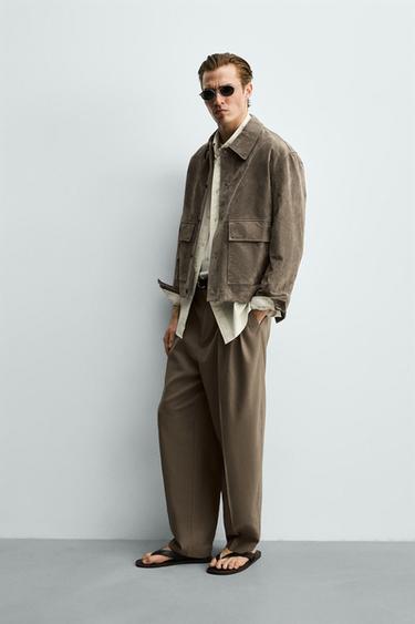 SURCHEMISE COURTE EN CUIR FAÇON DAIM - Vison de Zara - Image 3