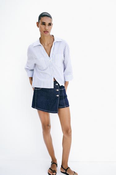 FLOWING LINEN BLEND SHIRT - Blue/White by Zara