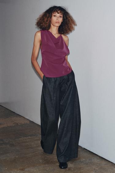 ASYMMETRIC CREPE BUCKLE TOP - Plum by Zara