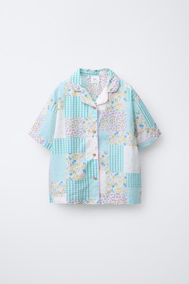 6-14 YEARS/ PATCHWORK SHIRT AND BERMUDA PYJAMAS - Ecru by Zara - Image 1