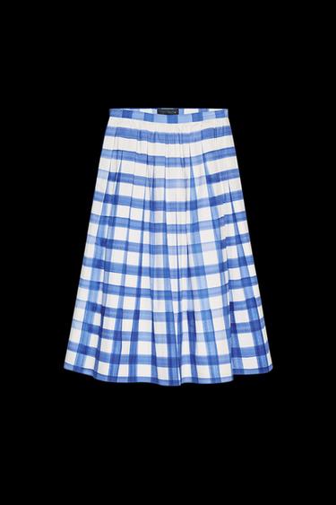 CHECK MIDI SKIRT ZW COLLECTION - Blue/White by Zara - Image 0