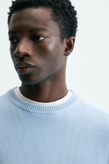 WASHED COTTON TEXTURED JUMPER - Faded sky blue by Zara - Image 4
