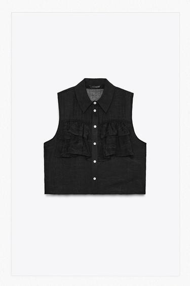 SEMITRANSPARANTE TOP MET VOLANTS - Zwart van Zara