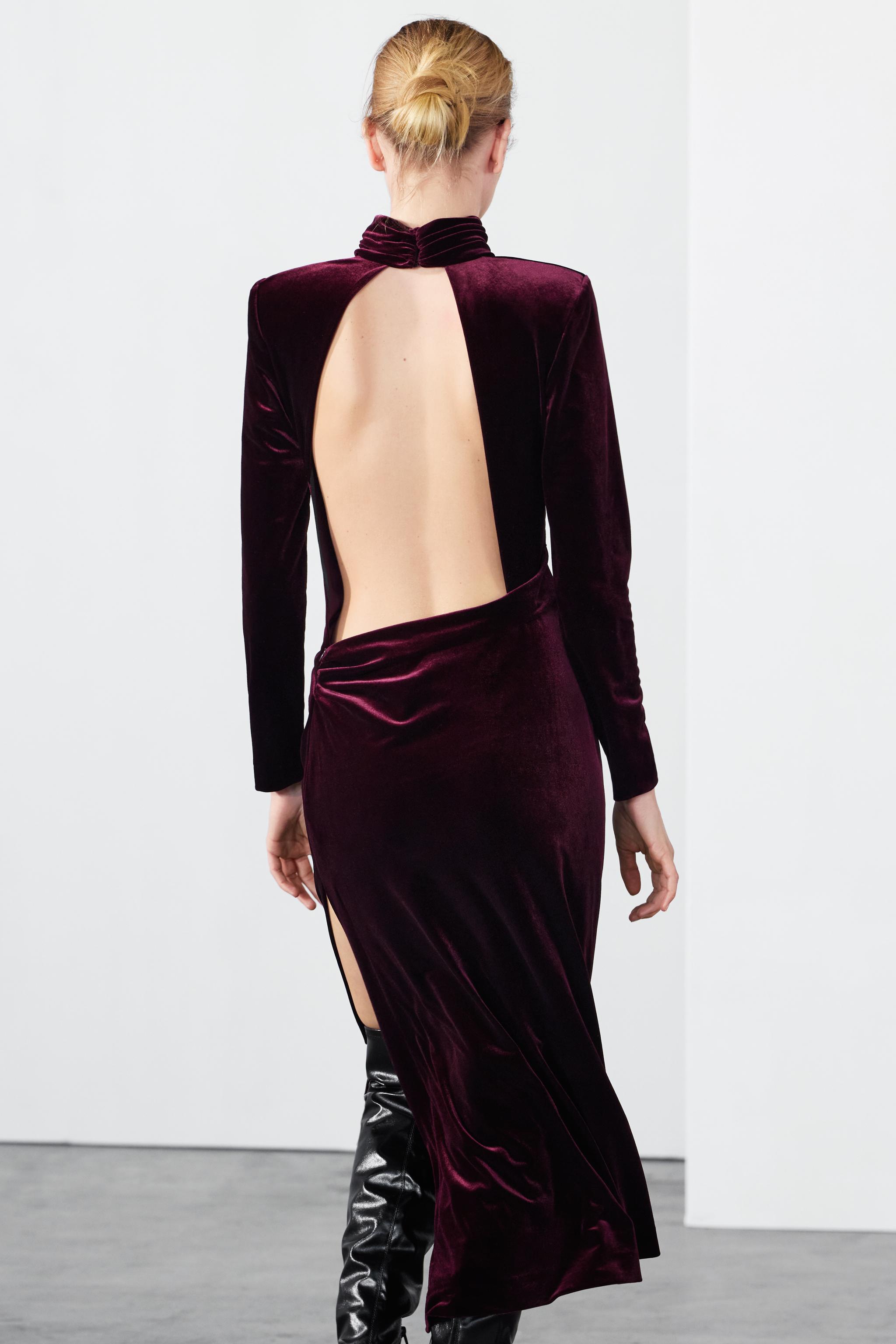 ZARA 2024 LONG VELVET DRESS BURGUNDY