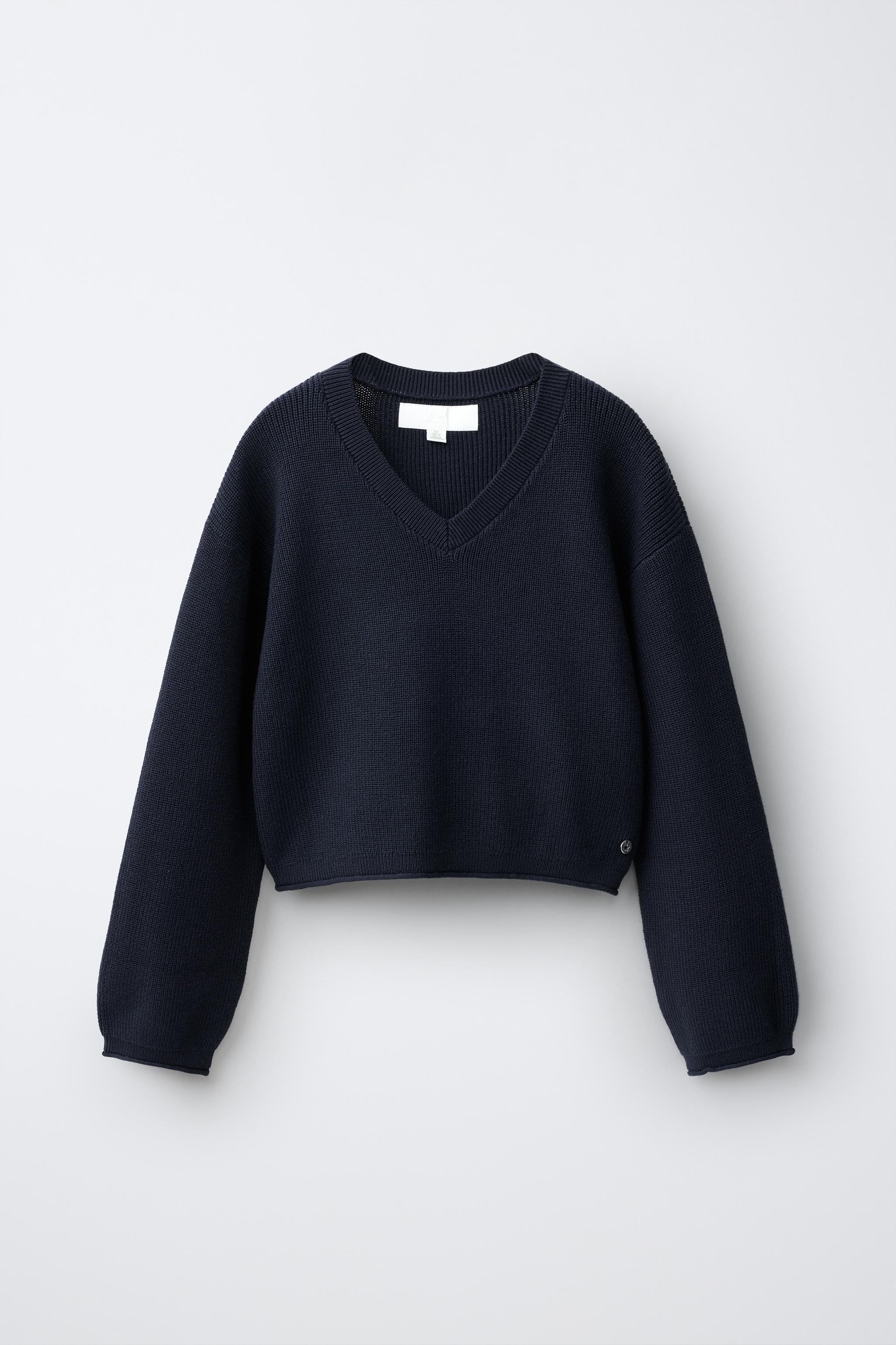 Vネックニットセーター - マリンブルー | ZARA Japan / 日本