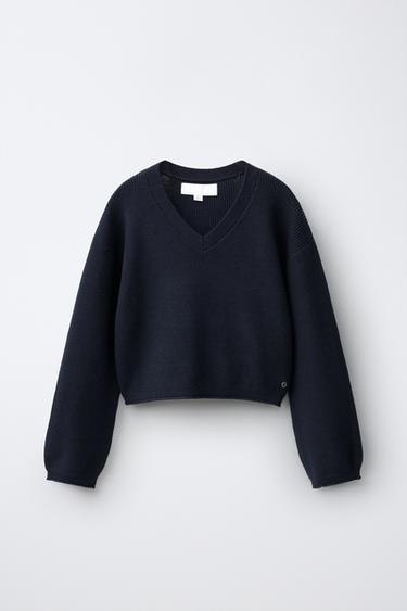 V-NECK KNIT JUMPER - navy by Zara - Image 0