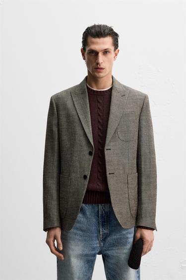 LINEN - WOOL TEXTURED BLAZER - Earth by Zara