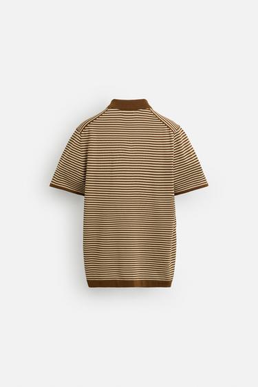 STRIPED KNIT POLO SHIRT - Caramel by Zara - Image 6