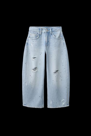 RIPPED BALLOON JEANS WITH RHINESTONES - Light blue by Zara - Image 0