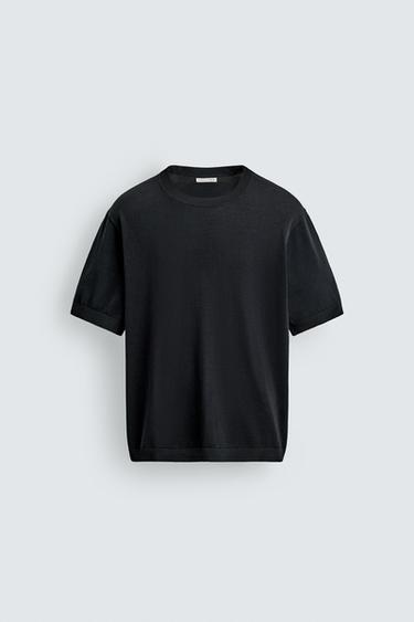 T-SHIRT AUS LEICHTEM BAUMWOLLSTRICK - Schwarz von Zara