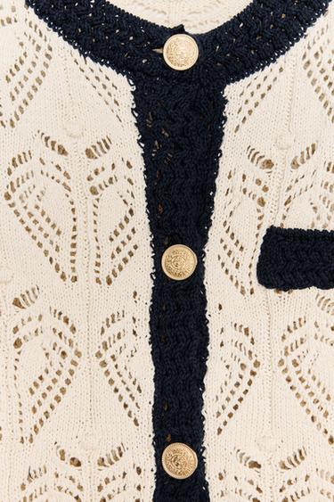 TOP GILET EN MAILLE POINTELLE - Écru / Bleu marine de Zara - Image 6