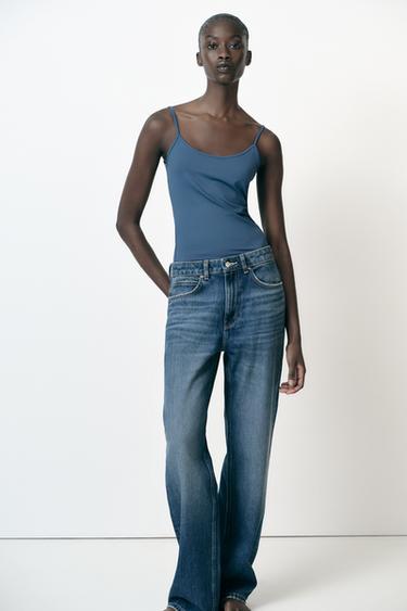 Zara POLYAMIDE SPAGHETTI STRAP CAMISOLE - Mid-blue - Image 0