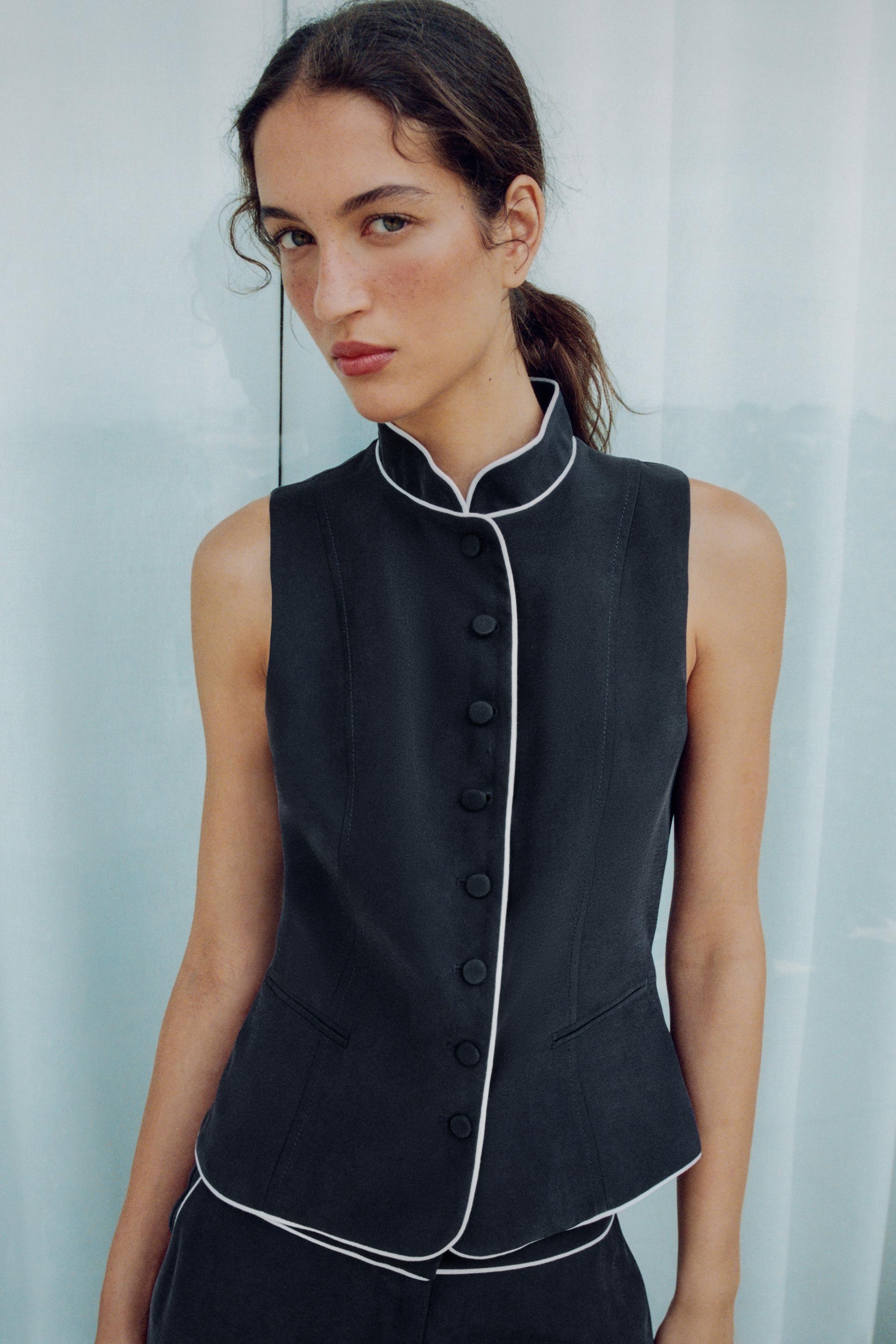 Женские жилеты Zara CONTRAST PIPING VEST — фото 6
