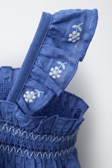 ENSEMBLE BLOUSE ET CULOTTE TEXTURE FLEURS BRODÉES - Bleu roi de Zara - Image 2