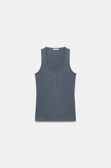 TOP À BOUTONS ET LIN - bleu-poudré de Zara - Image 1